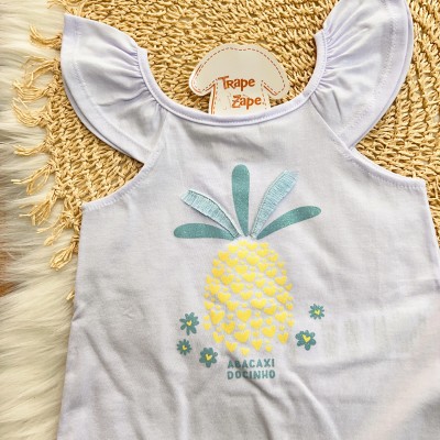 Conj. Regata Abacaxi Docinho e Short - Branco e Amarelo